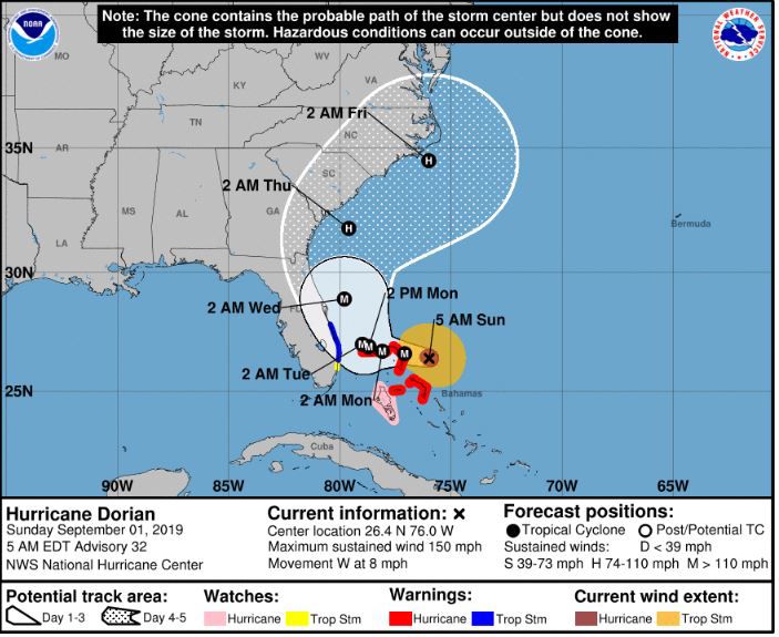 5 am Sunday revised National Hurricane Center revised track